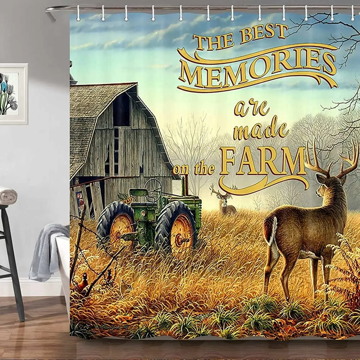 Deer By Ho Me Lili Shower Curtain Western Country Farmhouse Nature Forest Elk Grey Wood Cabin Decor Bathroom With Hooks Set