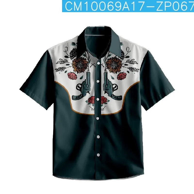 Summer Hawaiian short-sleeved pocket-less shirt creative 3D pure cotton direct spray full printed lining