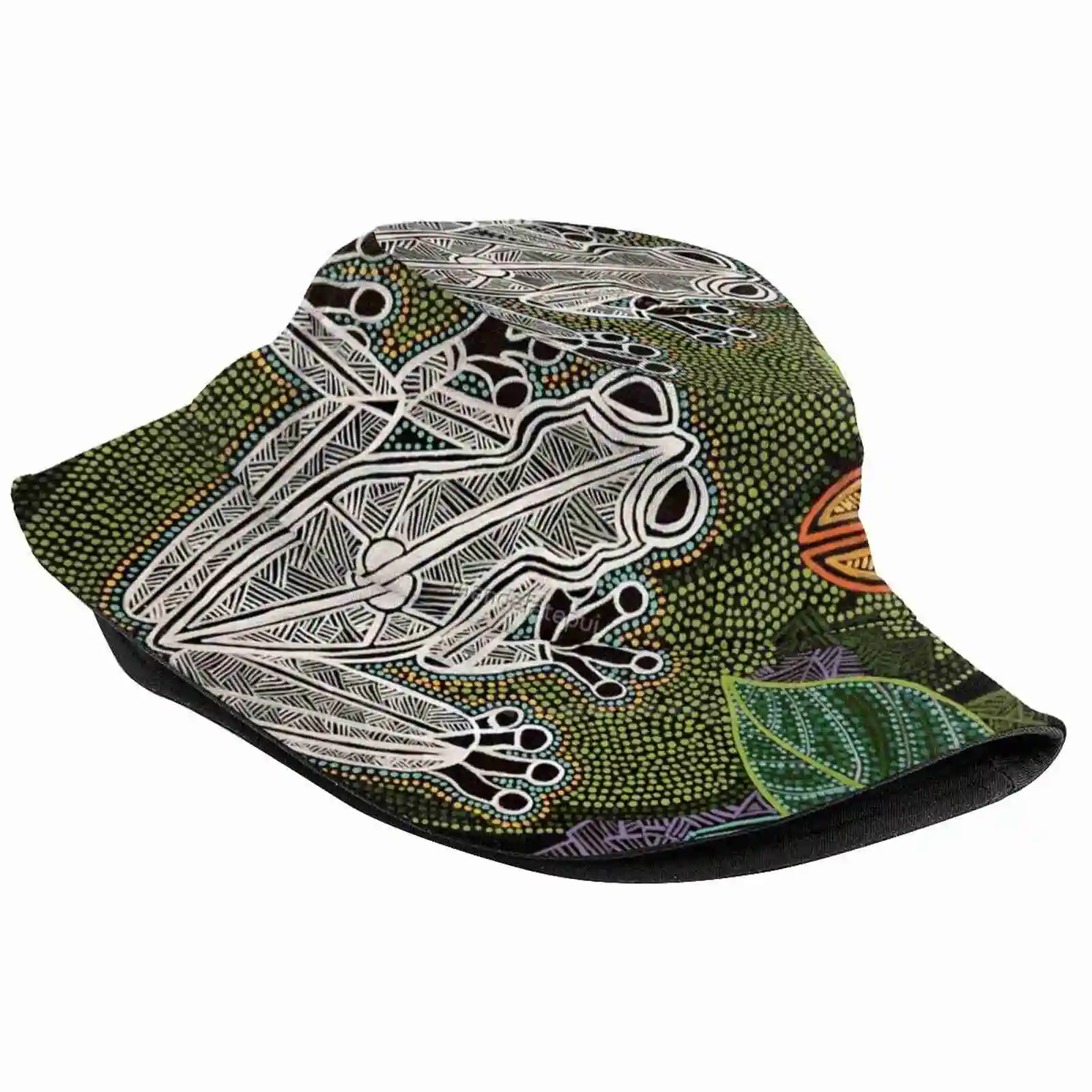 Aboriginal Frog I / Rana Aborigen I Pattern Hats Outdoor Hat Sun Cap Frog Dreaming Style Dots Night Abstract Wildlife