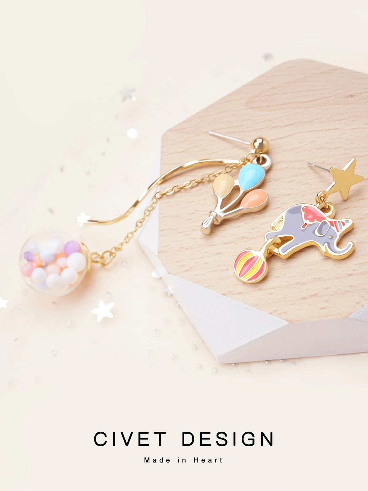 A Pair Asymmetric Cute Girl Long Sterling 925 Silver Needle Earrings Cute Circus Elephant Balloon Earrings Women Charms