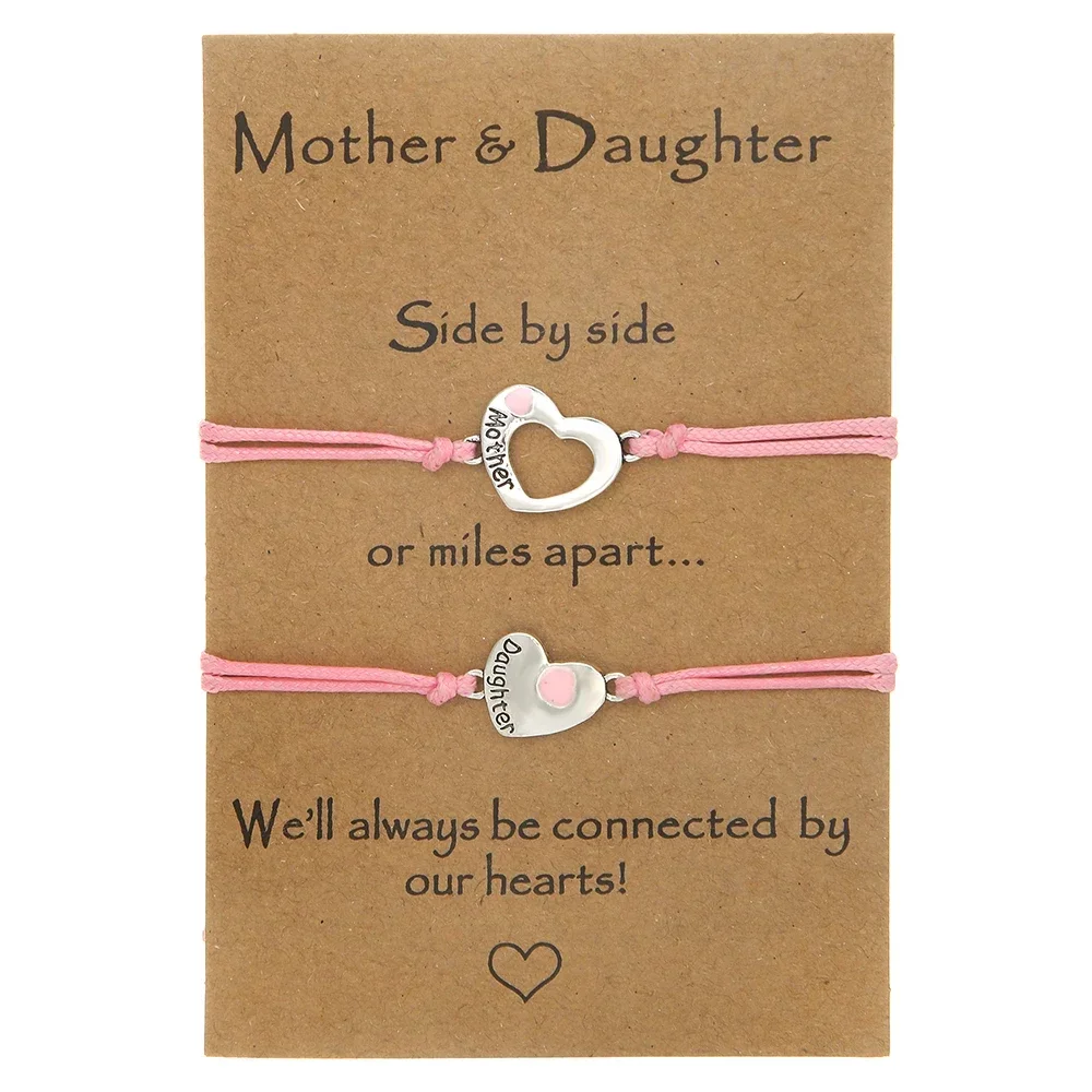 Simple Mother's Day Bracelet Creative Hollowed Out Pink Drop Oil Love Mother-Daughter Letter Woven Card Bracelet for Women