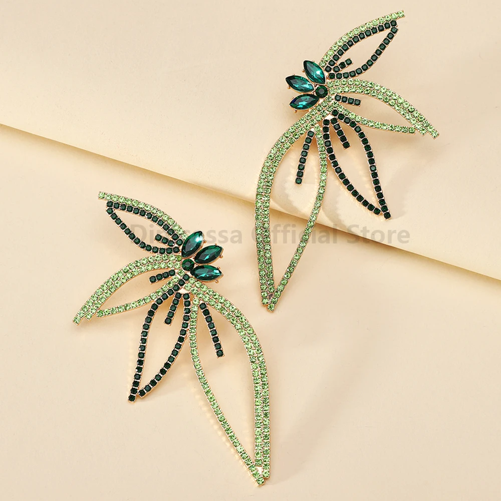 Wing Full Shiny Rhinestone Unusual Original Decor Bridesmaids Wedding Party Jewelry Trend Luxury Big Stud Earrings For Women