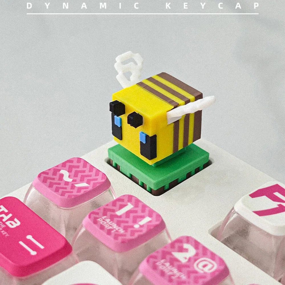 Niedliche Pixel-Bienen-Tastenkappen mit beweglichen Flügeln für mechanische Tastaturkappen, Tastenkappe, Geschenk für Jungen