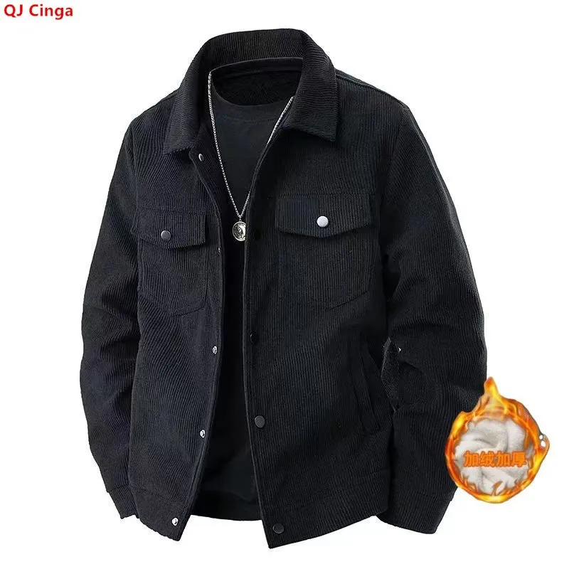 Men's Long-sleeve Collared Jackets for Fall and Winter, Made of Corduroy Fabric with A Fleece Lining and Extra Padding.