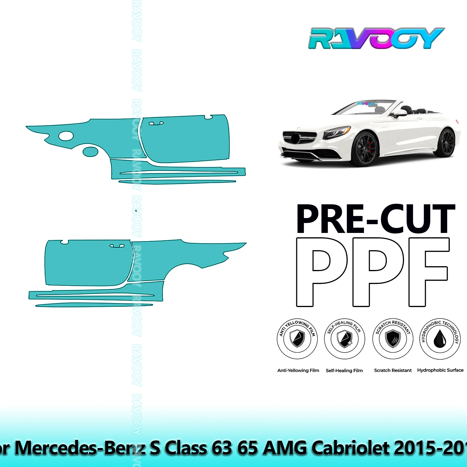 

For Mercedes-Benz S Class 63 65 AMG Cabriolet 2015-2017 8.5mil Pre-Cut PPF Door & A/B Pillar Kit TPU Paint Protection Film Set