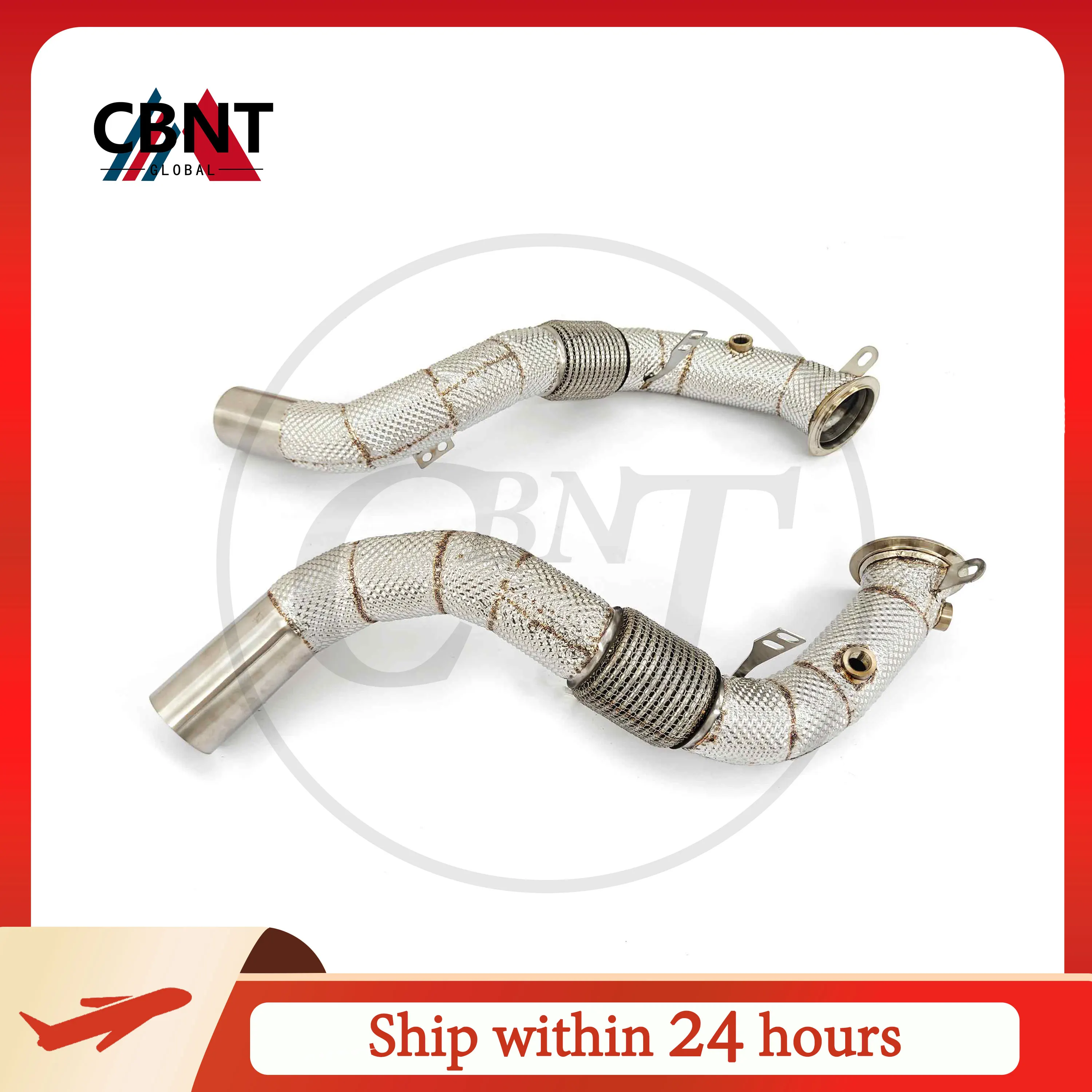 CBNT High Flow Downpipe for BMW F85 X5M G30 M550i G05 X5 M50i N62 N63 4.4T Stainless Steel Exhaust Pipe with Heat Shield