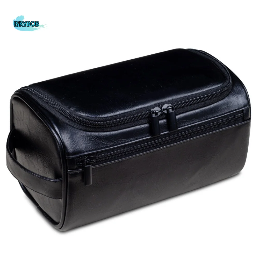 

Retro PU Leather Men Toiletry Bag Waterproof with Hanging Hook Cosmetic Storage Bag With Handle Large Capacity Handbag Women