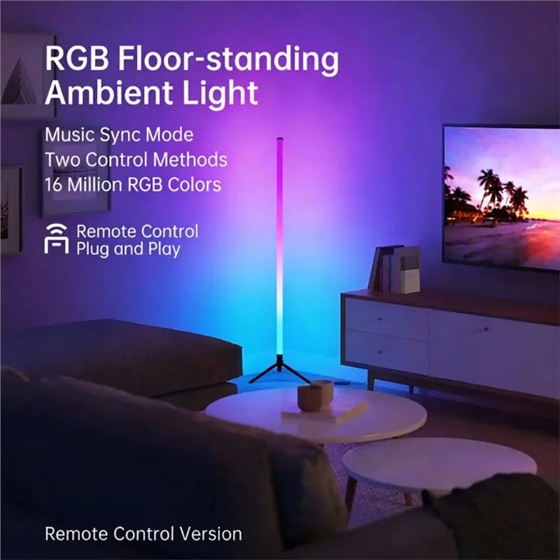[ABFI!】 Sound Pickup LED RGB Floor Lamp Bar 120CM Ambient Light Corner Wall Light For Bedroom E-Sports Room Live Atmosphere Lamp