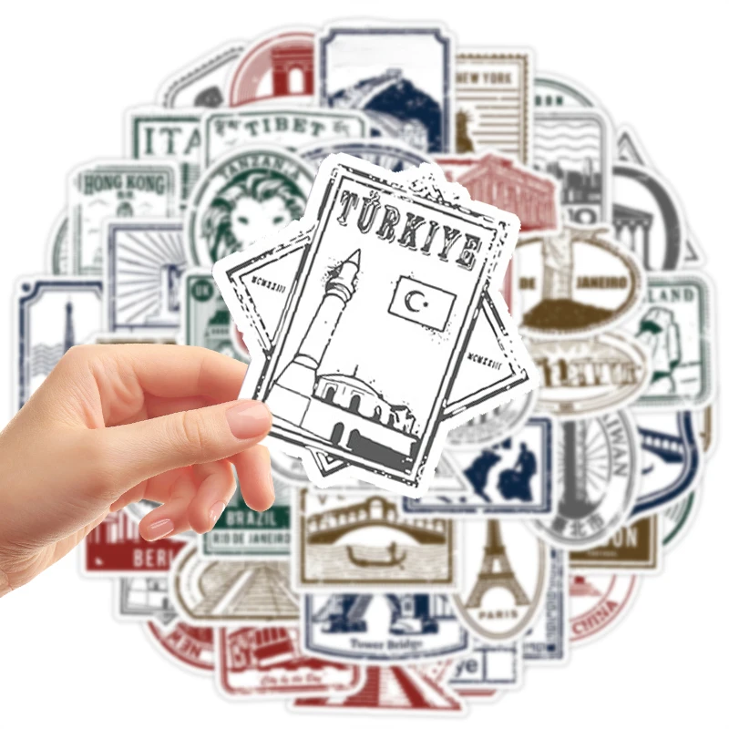 50 قطعة من ملصقات الطوابع العتيقة للسفر مناطق الريف العالمية الشهيرة ملصق معلق ديكور ملصق فينيل مقاوم للماء للأمتعة