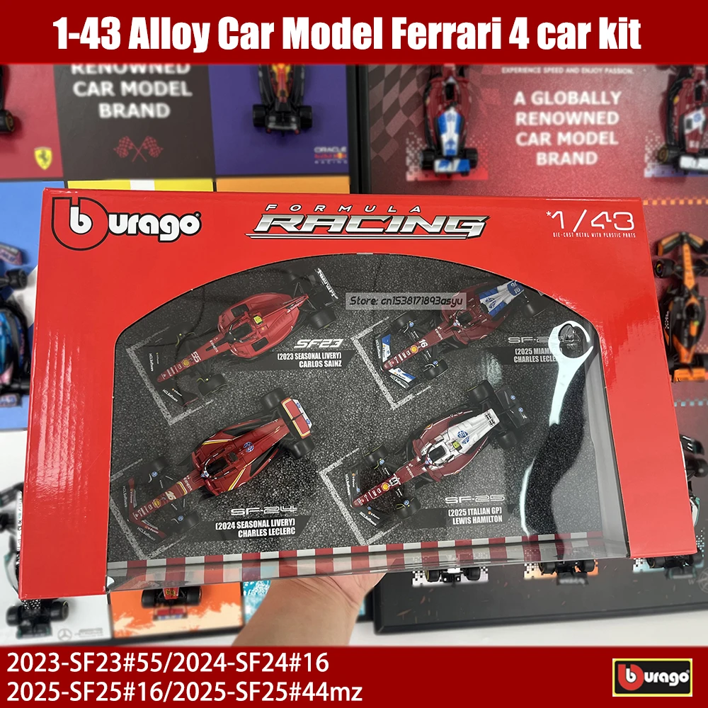 bburago-1-43-set-di-4-modellini-ferrari-in-scatola-55-sainz-16-leclerc-44-hamilton-modellino-auto-in-lega-pressofusa-sf23-sf24-sf25-gp-italiano