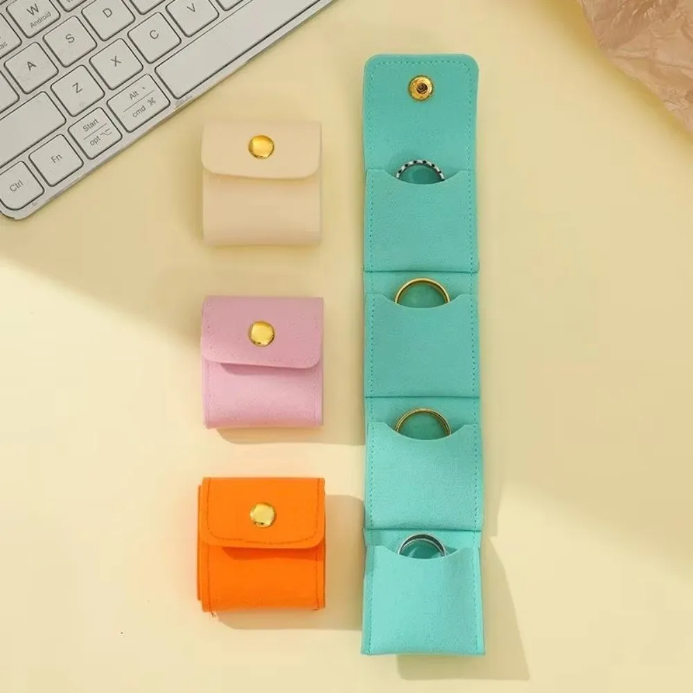 Mini Jewelry Storage Bag Simple Flip Cover Foldable Necklace Ring Packing Bag PU Leather Earrings Organizer Storage Case