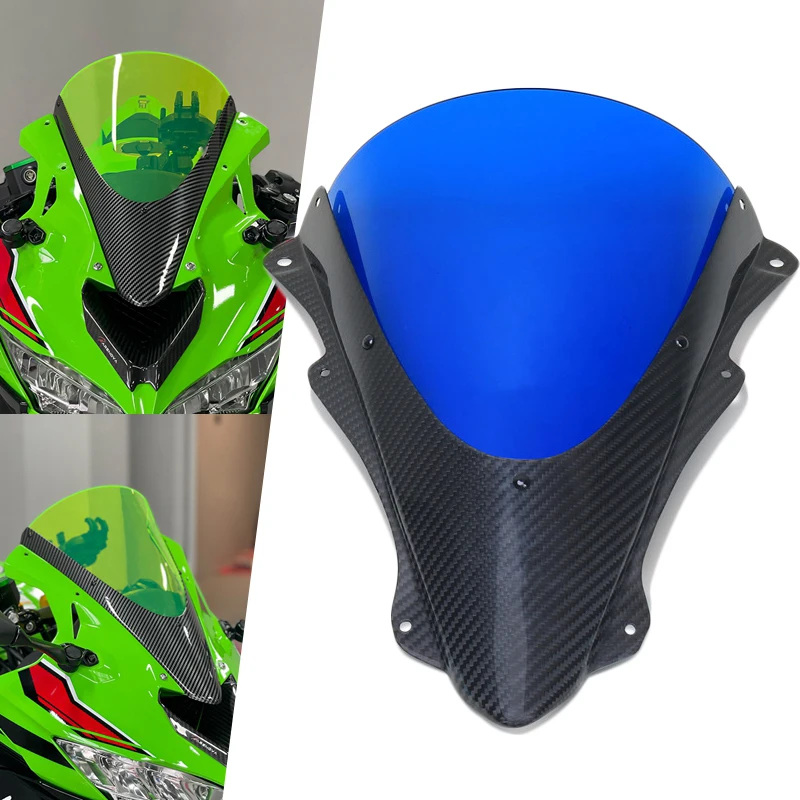 Real Carbon Fiber Motorcycle Screen Windshield Fairing Windscreen Baffle Wind Deflectors For ZX-4R ZX-4RR ZX4R ZX4RR 2023-2024