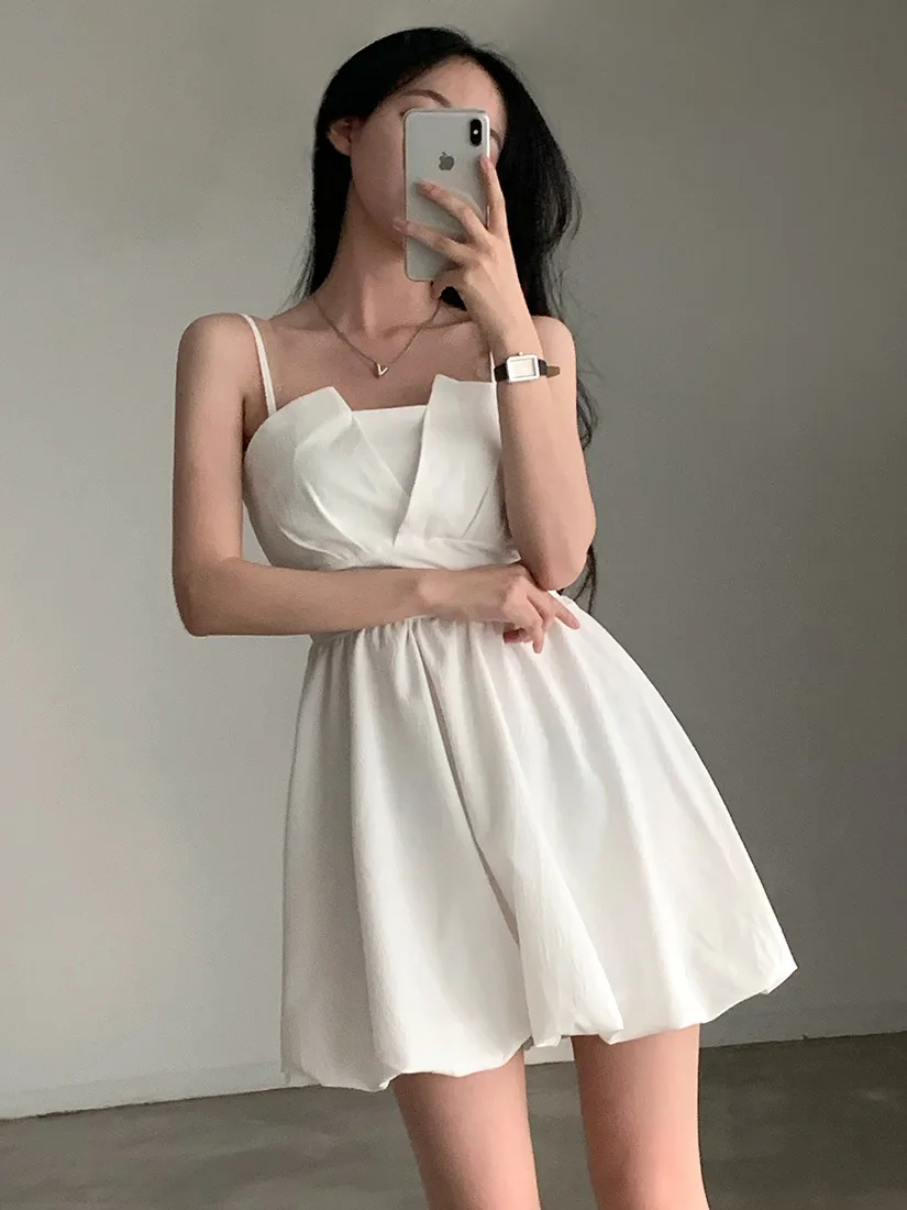

Spring Summer Chic Knot Design Pleated ort Dr Women's Strapl Skirt Folded Hemline Unique Sle Dr