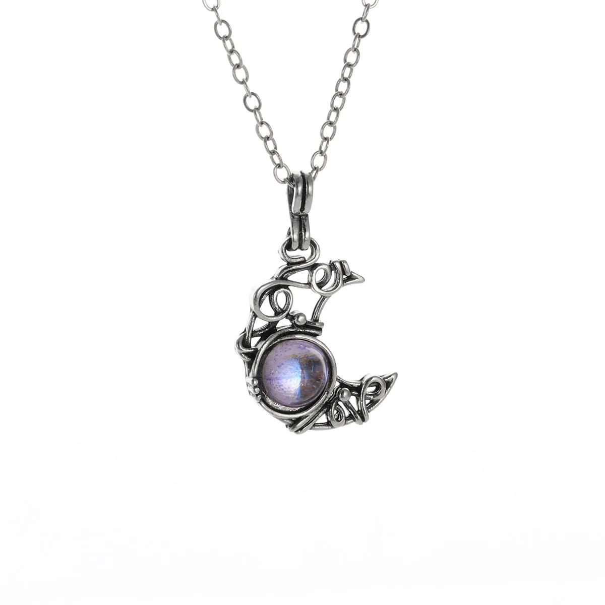 Vintage Niedliche Schwarze Kleine Katze Mond Anhänger Halskette für Frauen Teenager Gothic Mode Tier Mondstein Halsketten Schmuck Geschenke – Detail 9