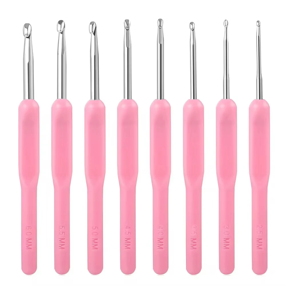 8Pcs/set Crochet Hooks Knitting Needles Made of Aluminium Ergonomic Crochet Hooks with Plastic Handle for DIY Beginners