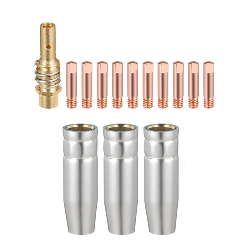 Copper MIG Welding Accessories 0.9mm Power Nozzles 14-piece Welding Set Compatibility With AK15 Conical Gas Nozzles
