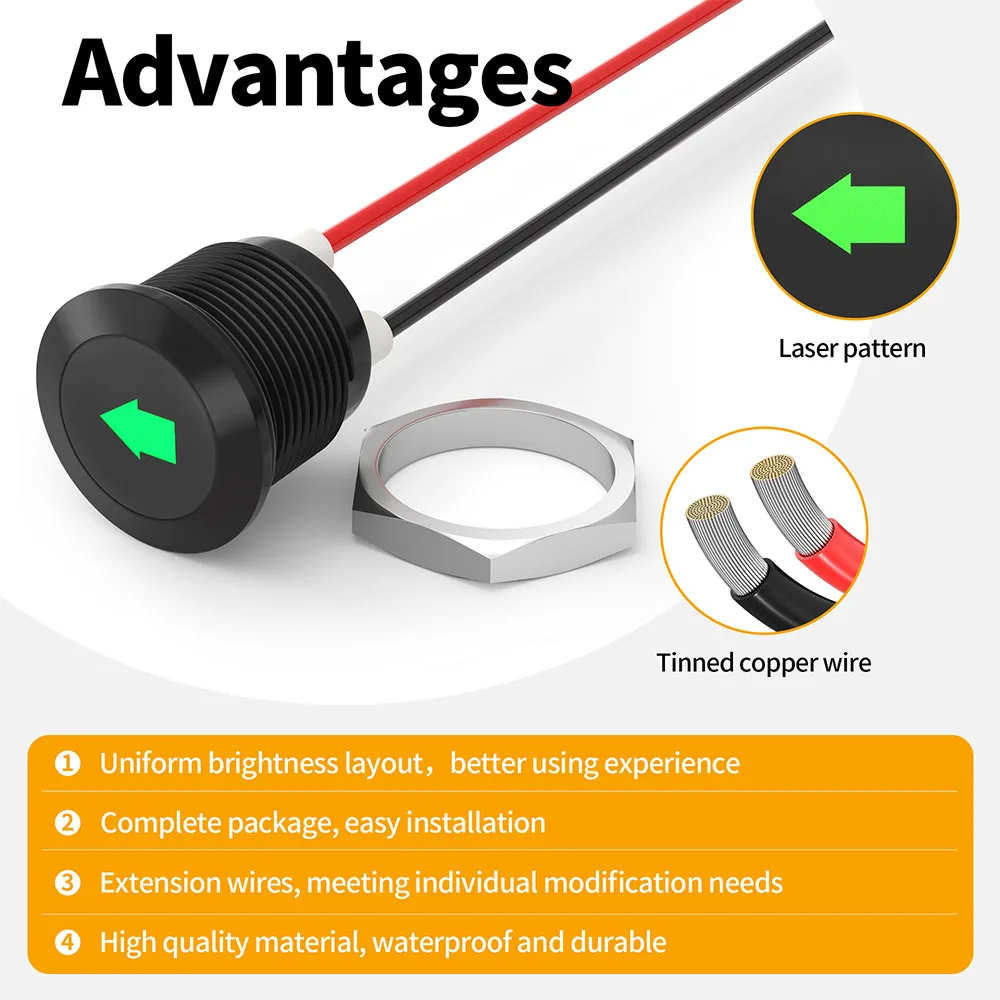2Pcs Car Accessories 12mm Metal Turn Signal Indicator Light 12V Green Single Arrow Symbols Waterproof LED Dash Signal Lamp