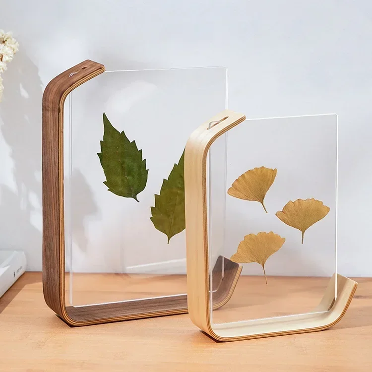 

6 Inches Wooden Picture Frame DIY Transparent Herbarium Display Frame Acrylic Double Sided Personalized Photo Box Home Decor