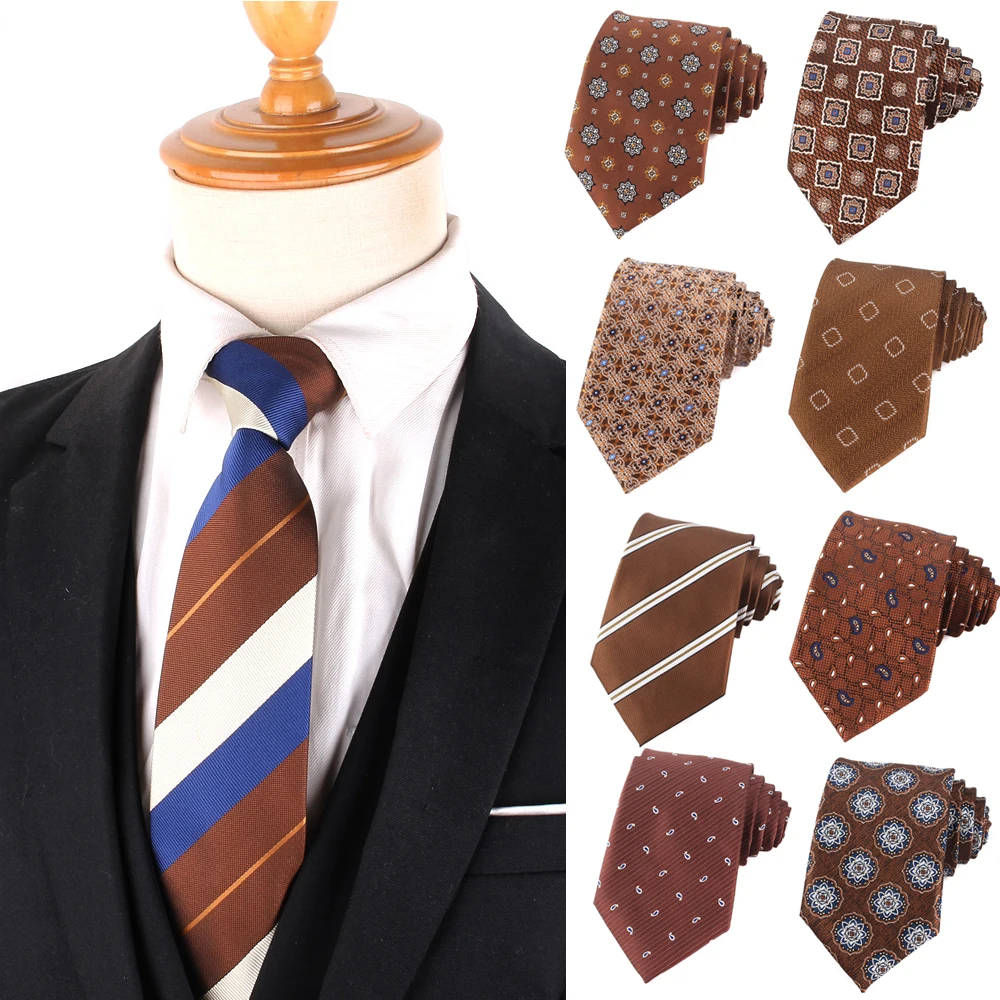 Wedding Tie For Men Women Brown Color Neck Tie For Party Jacquard Neckties Adult Coffee Pattern Neck Ties For Groomsmen Gifts