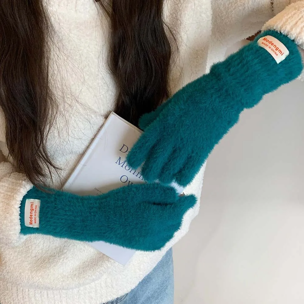 Süße Y2K weiche Plüsch-Fingerhandschuhe, Touchscreen, Kunstkaninchenhaar, Bonbonfarbene Handschuhe, pelzig, winddicht, Anti-Kälte-Fäustlinge für den Außenbereich