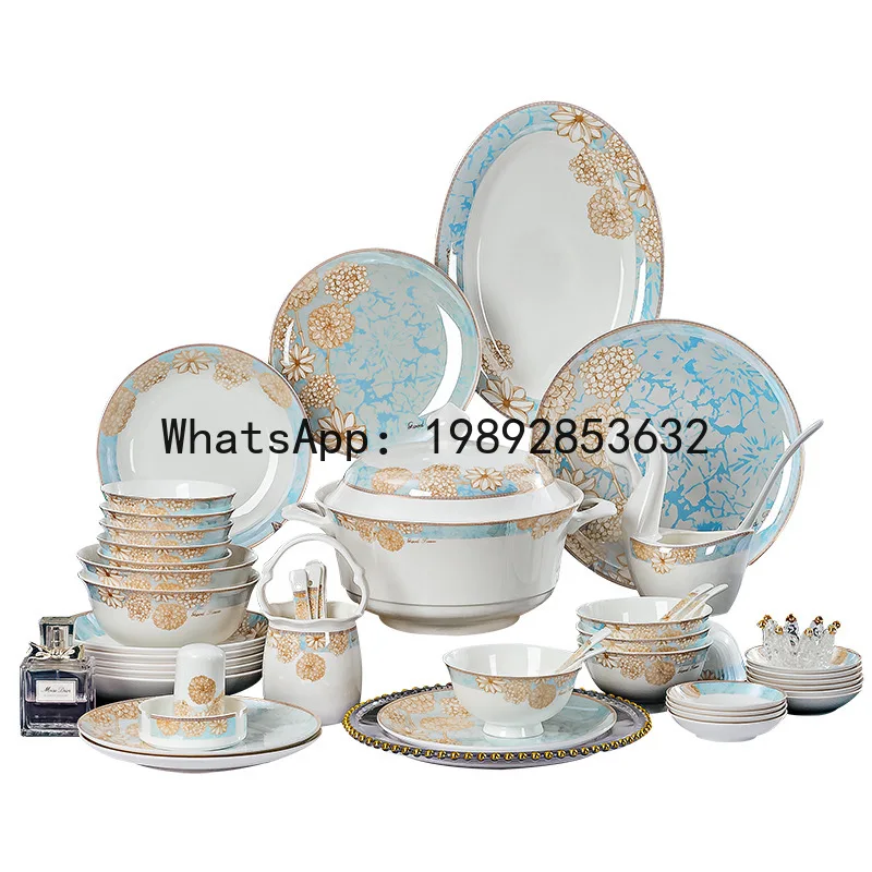 

Xl bone china tableware suit complete set of bowls, plates and chopsticks combination for home gift good looks