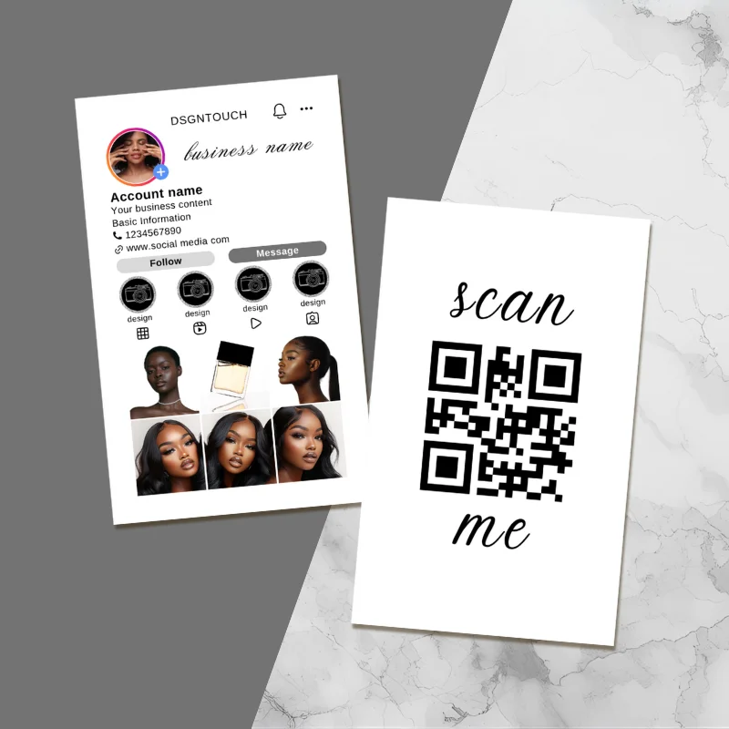 

Social Media Marketing Business Cards with QR Code & Logo Custom Marble Design for Influencers, Small Business Branding
