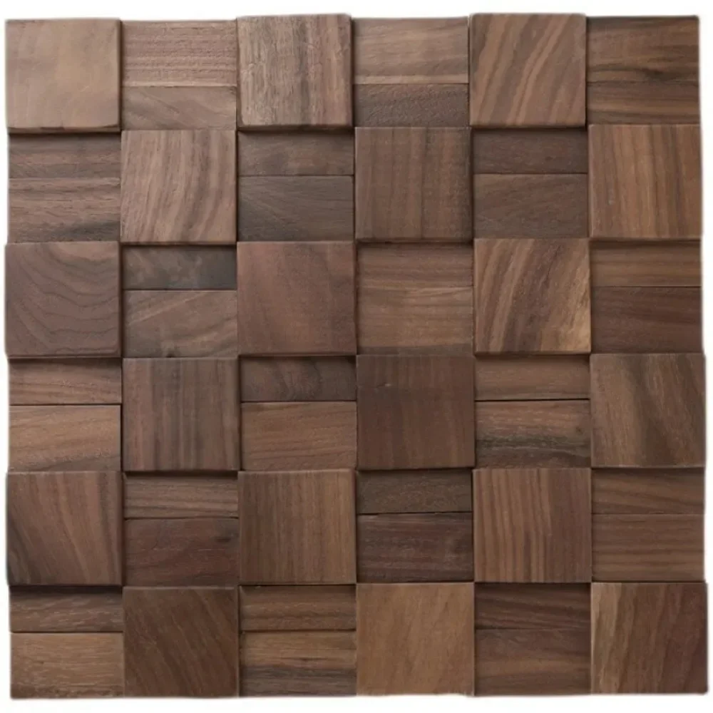 3D Natural Black Walnut Wood Wall Panel Acoustic Diffuser Panel Solid Wood Mosaic Tiles for Home Office Bedroom Retro Wall Decor