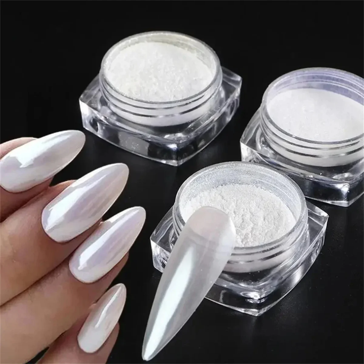 1 caixa luar pérola espelho unhas em pó branco brilhos finos efeito metálico pigmento gel polonês cromo holográfico prego em pó & f