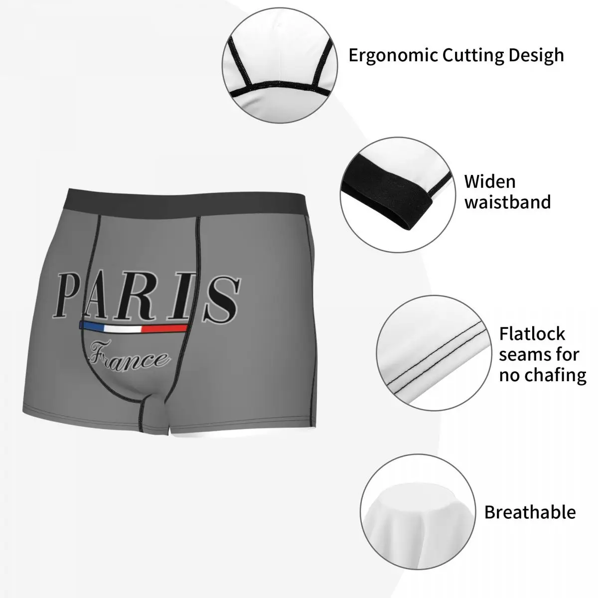 Boxers gráficos legais personalizados para homens, calcinhas confortáveis, cuecas, cuecas, cuecas, roupas íntimas, Paris, França