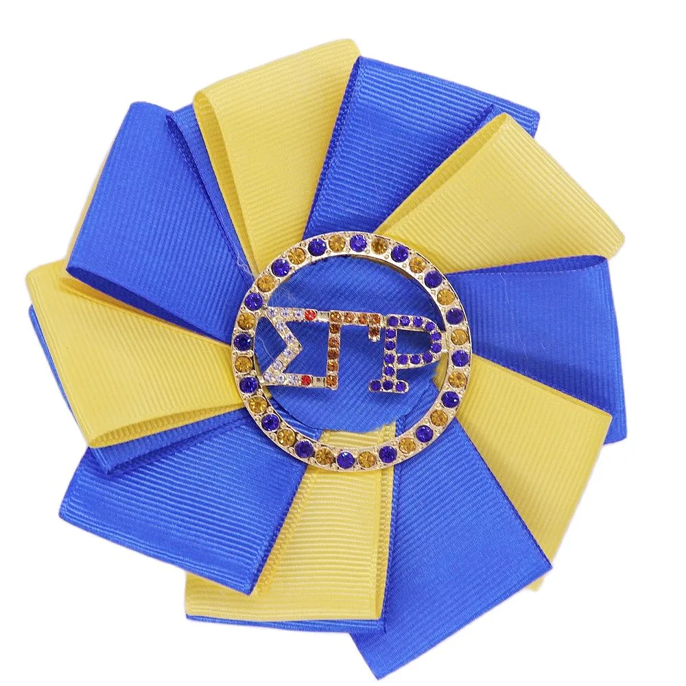 New Made Layers Satin Solid Blue Yellow Ribbon Divine Nine Sorority Sigma Gamma Rho Corsage Brooches For Lady