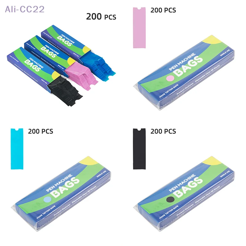 

{MX} 200 шт., зажим для татуировки, шнур, рукава, одноразовая пластиковая машина для татуировки, чехол для ручки, черный/синий чехол, аксессуары для татуировки