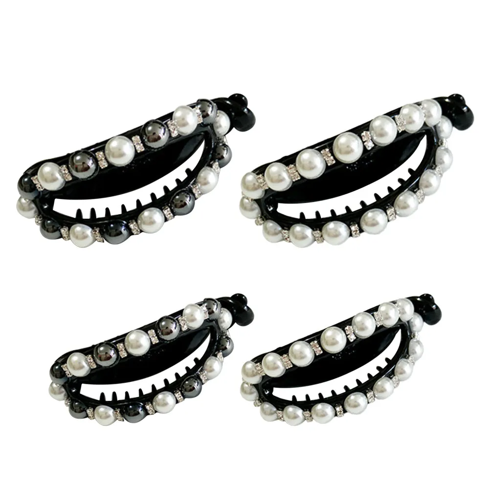 

4pcs Black White Pearl Hair Clip Hollow Out Horsetail Holder Shower Hairpin For Women Girl Sparkling Decorative Hair Accessories