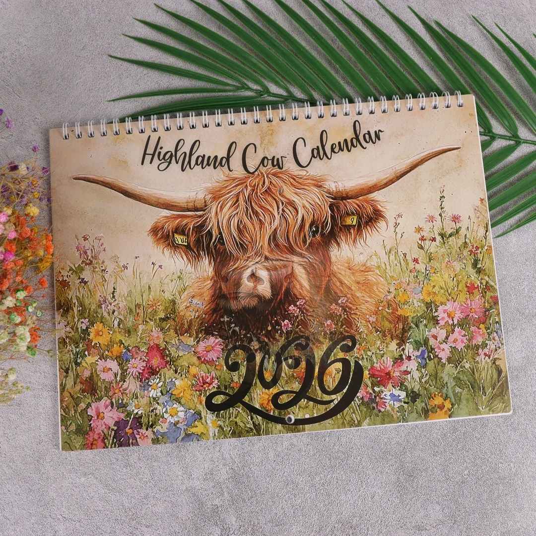 

Календарь Highland Cow на 2026 год, ежемесячный планировщик и органайзер для расписания, настенный календарь, забавные подарки для вечеринки для друга