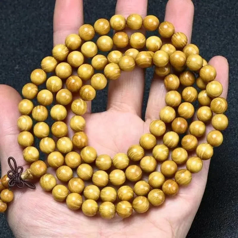 Gold Sandalwood Bracelet 8mm 108 Buddha Beads, Men's and Women's Fashion Jewelry, Gifts