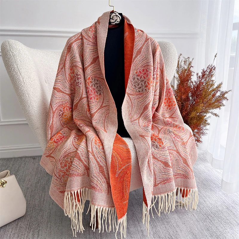 

Jacquard Cashmere Scarves for Women Winter Soft Warm Pashmina Shawl Thick Tassel Shawl Scarf Fashion Print Women Man Poncho