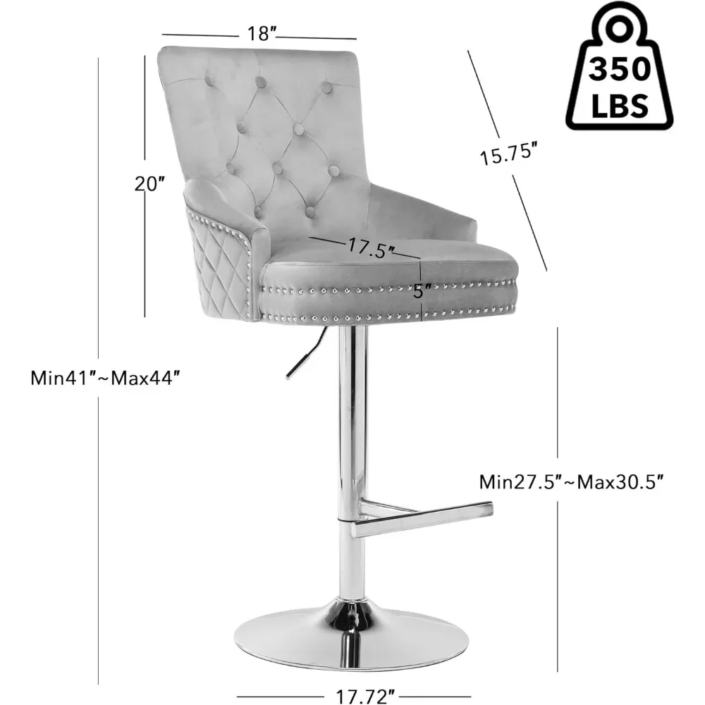 Velvet Swivel Bar Stools Set of 2, Upholstered Bar Stool Chair with Button Tufted Back and Pull Ring, Height Adjustable Swivel image 3