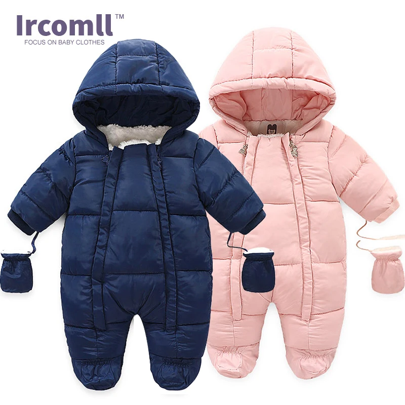 Ircomll Warm Infant Baby Jumpsuit Cotton Down Rompers Hooded Inside Fleece Boy Girl Winter Autumn Overalls Children Outerwear