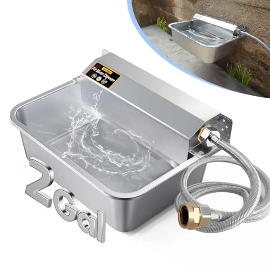 

Automatic Dog Water Dispenser 2 Gallons 304 Stainless Steel Dog Water Bowl for Indoor/Outdoor Large Water Bowl for Pets and Liv