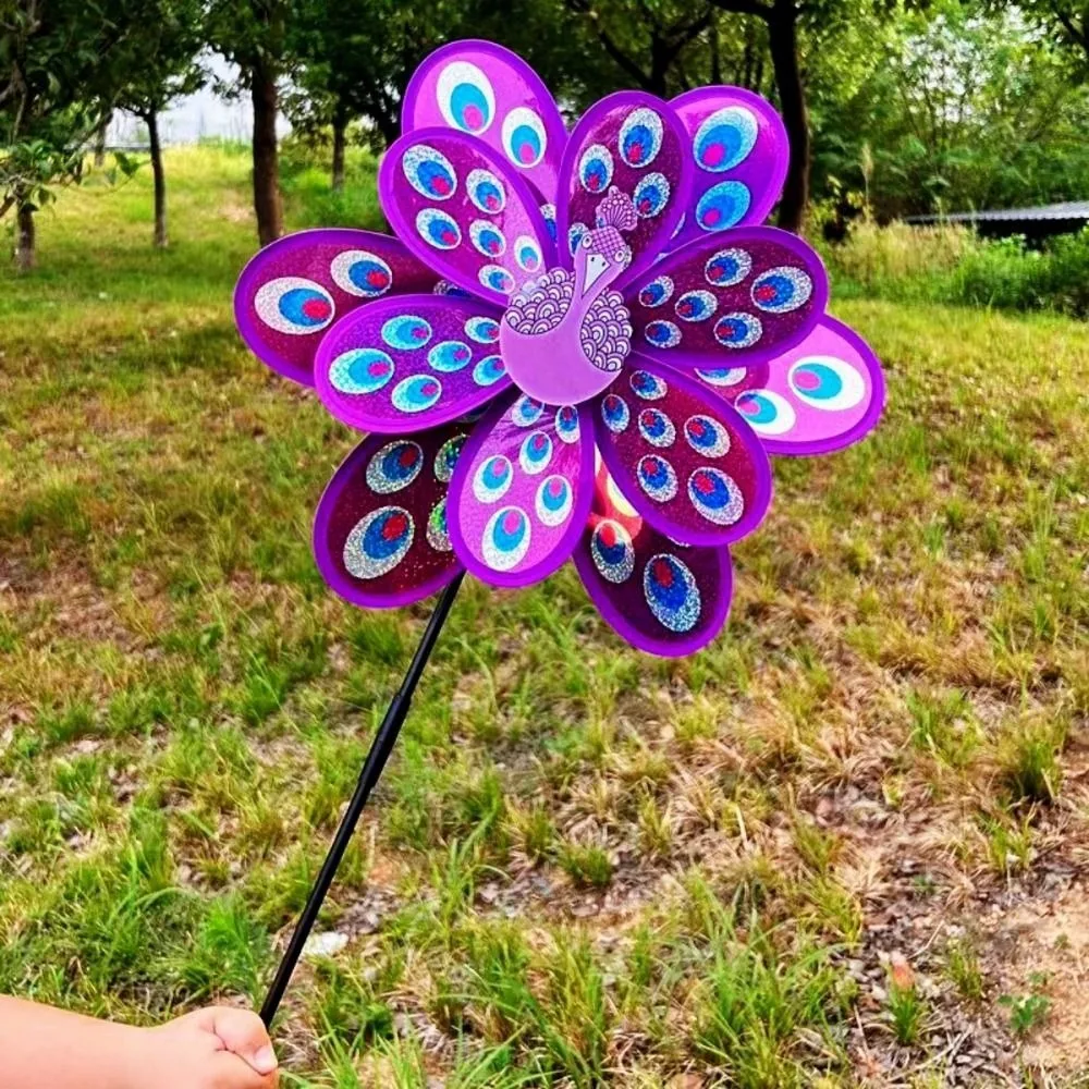 Multistyles Peacock Sparkle Windmill 36/38cm PVC Traditional Rotating Wind Spinner Picnic Decor Toys Double Layered