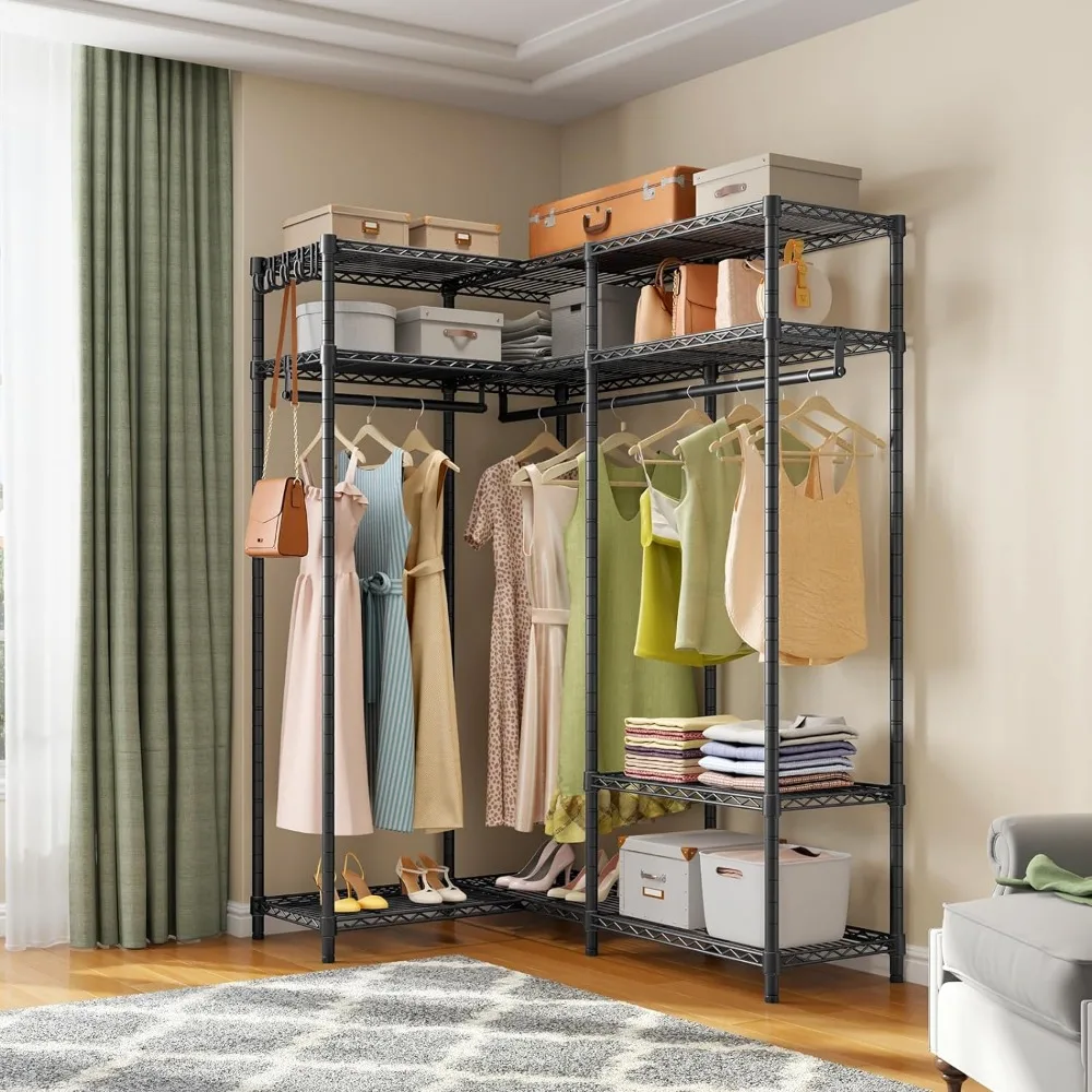 VIPEK L Shaped Garment Rack, Heavy Duty Canto Clothes Rack, Prateleiras Ajustáveis, Hastes Suspensas, Portátil, Armário, L30