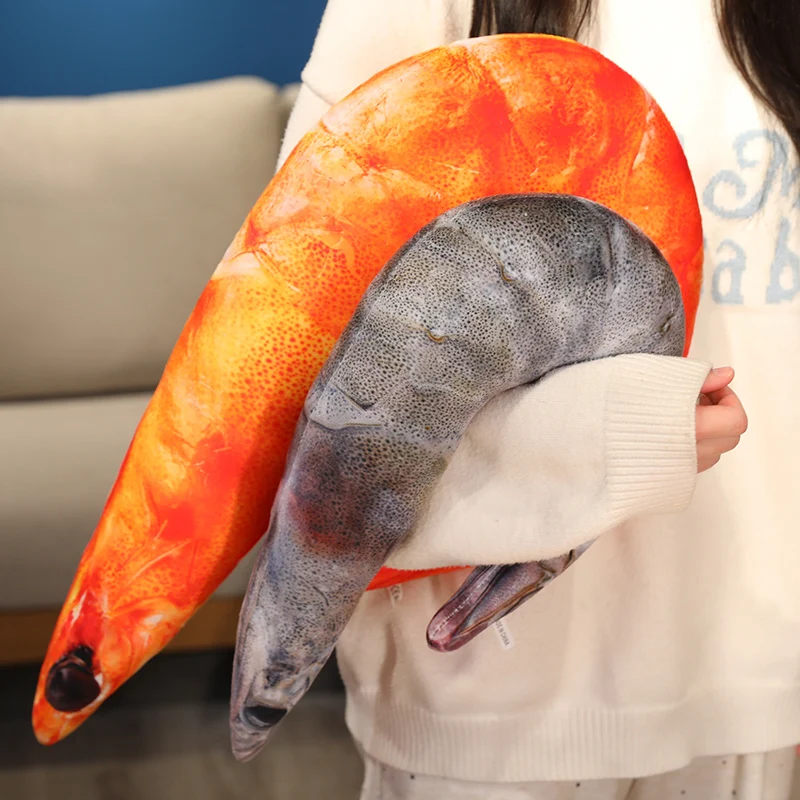 Like Real Shrimp Lobster Plush Pillow Stuffed Image Printed Aquatic Animal Cushion Back Support Plushie Companion Gift
