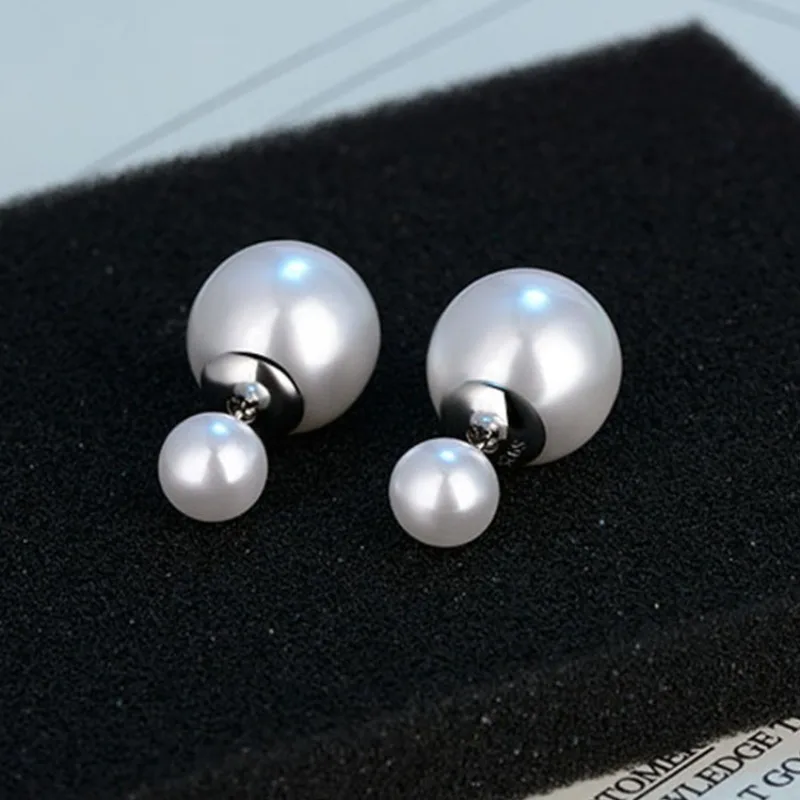 Minimalist Pearl Earrings Silver Front and Rear Two Sizes Pearl Earrings Elegant Daily Jewelry Gift