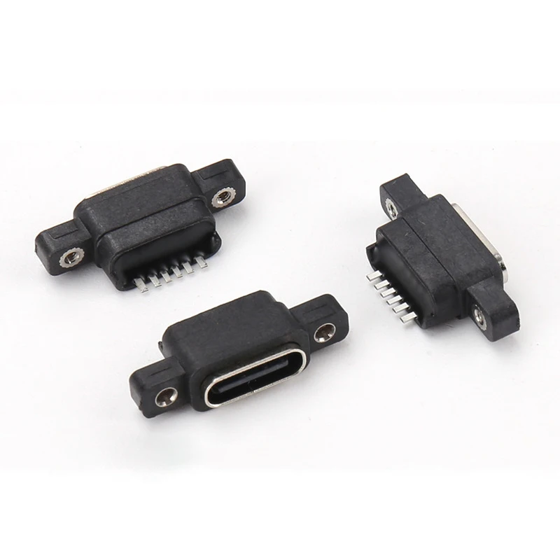 

1PCS USB 3.1 Type-C 6Pin Female SMD DIP Connector With Screw Hole For DIY PCB Design High Current Fast Charging Jack