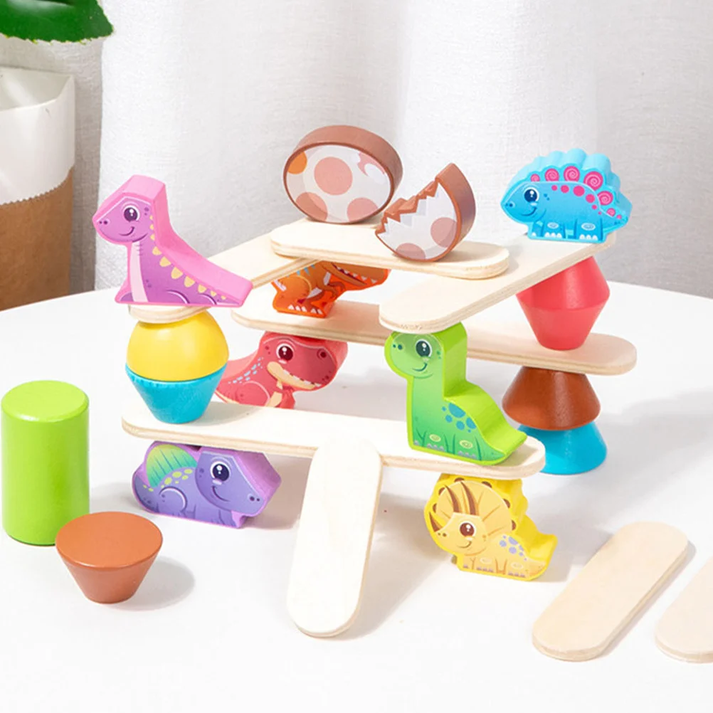 1 مجموعة الحيوان ديناصور التوازن كتل ملونة خشبية الكرتون التعليمية للأطفال كومة لعبة الوالدين والطفل اللعب تحسين المهارات الاجتماعية