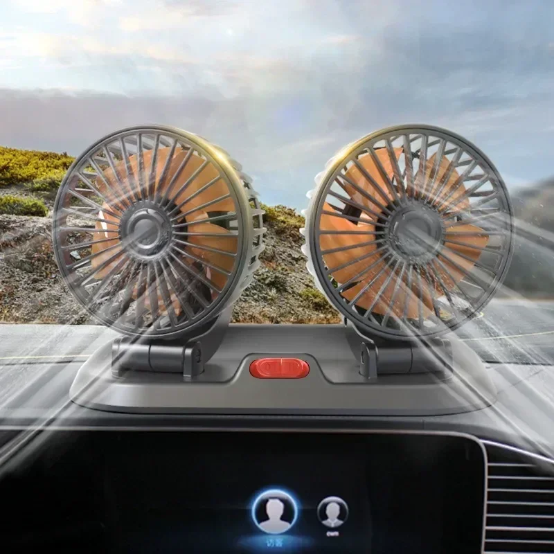 

Car Fan 5V/12V/24V Double-head Adjustable 360° Car Electric Fan Silent 2-speed Parking Card Car Fan