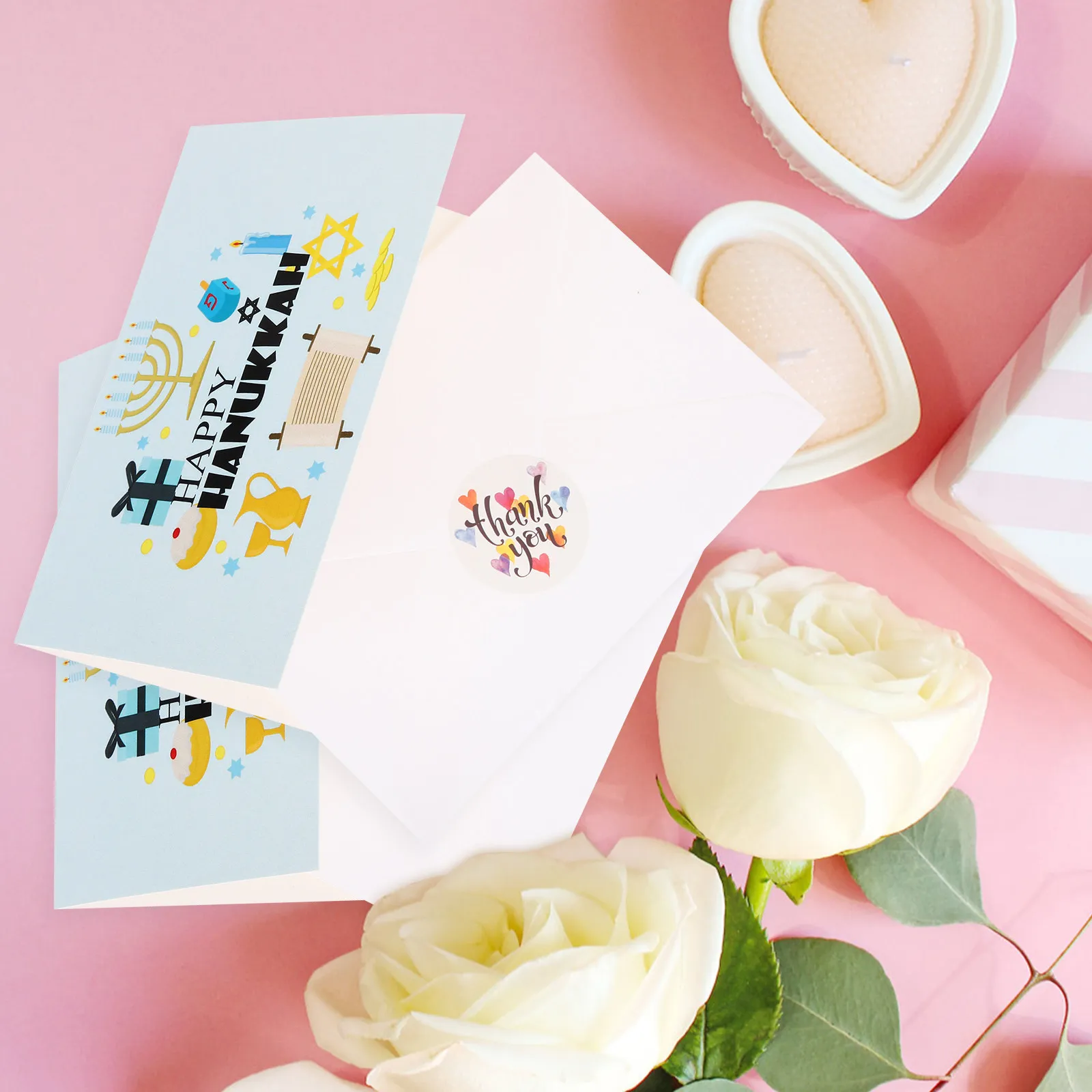 

12Pcs Hanukkah Greeting Cards Elegant Delicate Design Blessing Cards for Festival Gifts with Envelopes Hanukkah Supplies