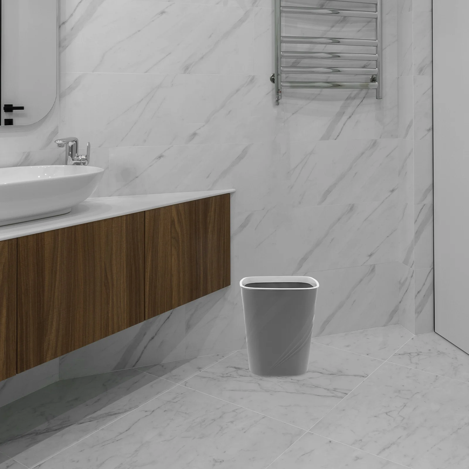 

Large Capacity Trash Can Grey Pp Bedroom Bathroom Office Decorative Waste Bin Round Plastic Garbage Can Kitchen Compost Bin