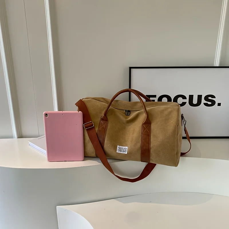 1pcs Thick Wear-resistant Canvas Yoga Bag Reinforced Leather Handles Multi Pocket Hand Duffle For Unisex Workout Short Trip