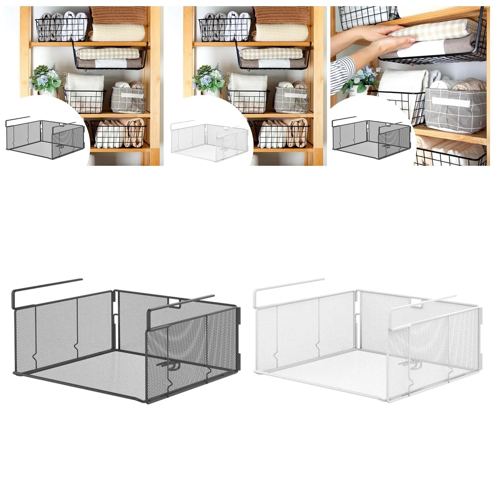 

Under Shelf Basket Sliding Iron Organizer Drawer Box for Wardrobe Cabinet Cupboard Closet Storage