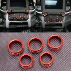 5pcs Car Center Console AC Radio Switch Knob Ring Cover Trim Aluminum Alloy Fit For Dodge Ram 1500 2020 2019 2018